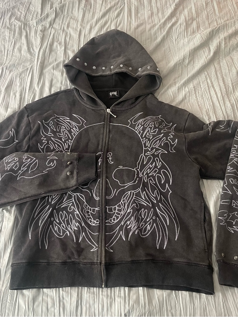 REVENGE Skull stitching Zip Hoodie -  Men Sweater